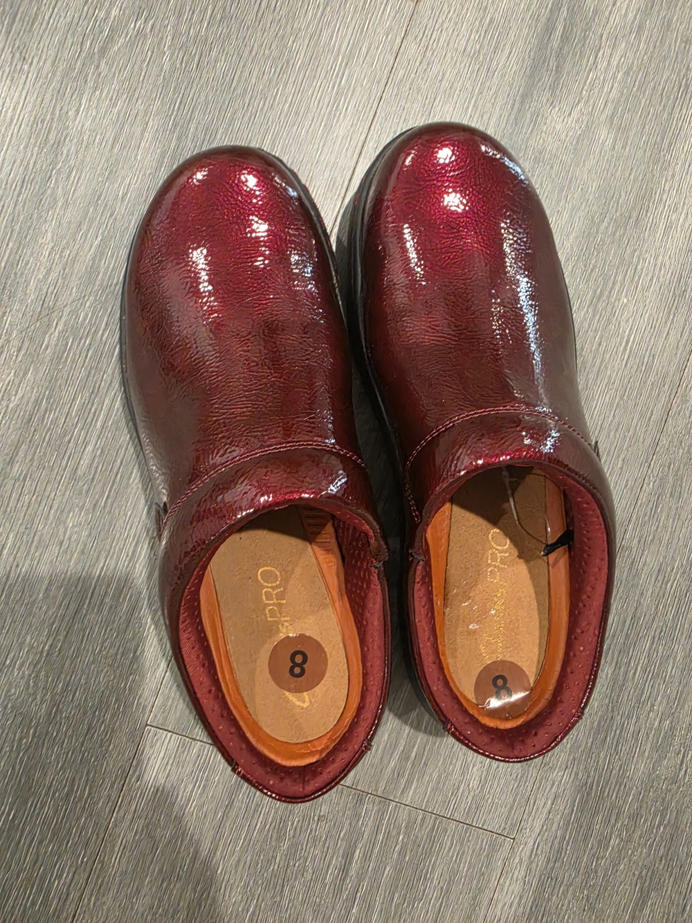 New Clarks ClarksPro Clog Shoes Burgundy Patent Leather Women's Size 8